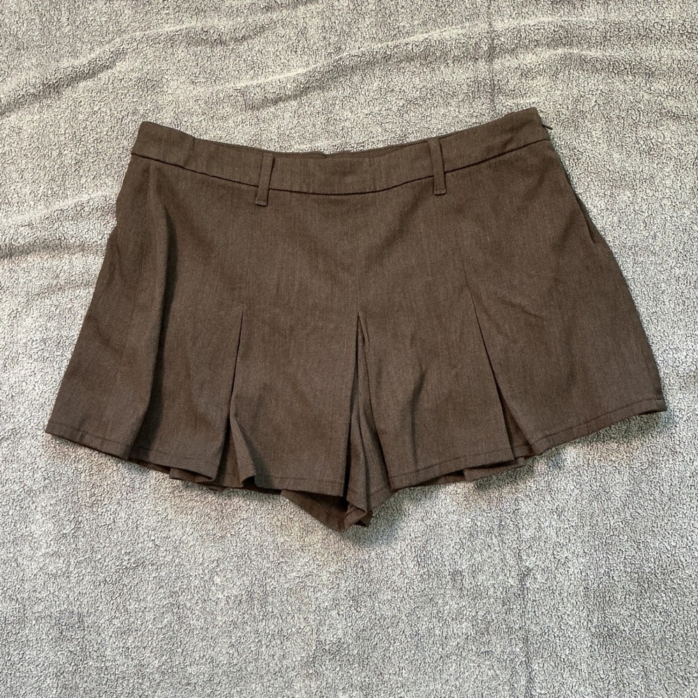 American Eagle Brown Pleated Skort Womens 14 Stretch Mini Skirt Shorts Preppy